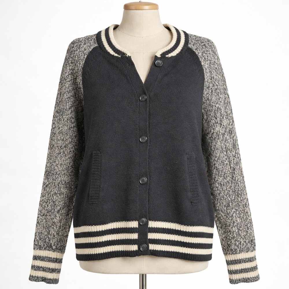 Lambs Wool Button Cardigan Size S Black Knit Preppy‎ Academia Varsity Heritage